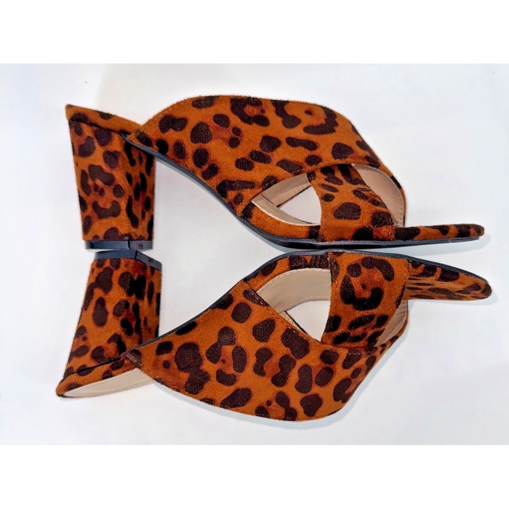 Allegra K Crisscross Strap Block 7.5 mule Heel Slide Sandal leopard Y2K Coquette - Picture 8 of 10